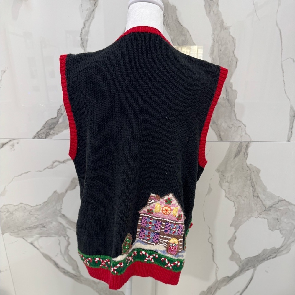 Bechamel Vintage Christmas Vest Gingerbread Men Red Black Green Knit Sweater - Picture 6 of 7